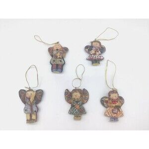 Vintage The Beachcombers Intl Mini Calico Angel Christmas Ornaments Lot (5) 2.5"